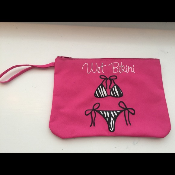 Handbags - Wet bikini bathing suit bag tote zip pink